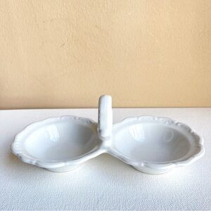 Bareuther Germany white double spice dish ring handle and scalloped rim VINTAGE